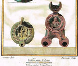 Bavardi Le Lucerne, TWO UNIQUE OIL LAMPS,  Hand Col Copper Eng, 1792