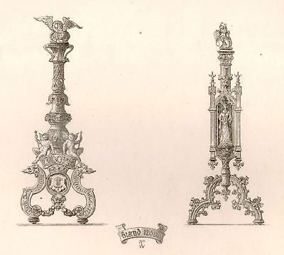 A. Pugin's Litho Iron & Brass Design-1835- BRANDING - Sandtique-Rare-Prints and Maps