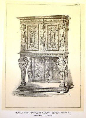Art Furniture Litho -1880- BUFFET WITH CARVED ORNAMENT - Antique Print