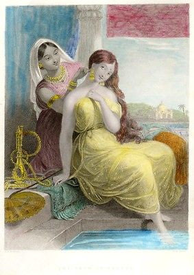 Hand-Colored Engraving -c1850- THE BATH OF BEAUTY - Miniature