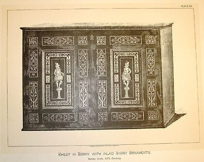 Art Furniture Litho -1880-  EBONY CHEST WITH IVORY - Antique Print