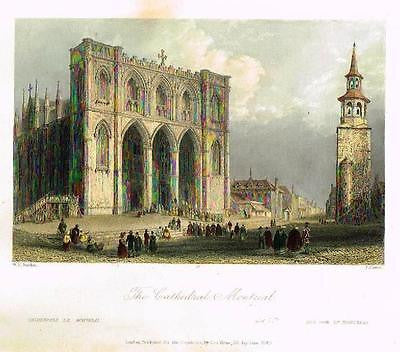 Bartlett Hand Colored Engraving - "THE CATHEDRAL, MONTREAL" c1840 -