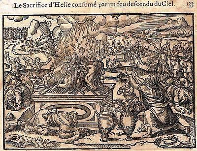 Leclerc's Bible Figures - Woodcut - "THE SACRIFICE OF HELIE" - 1614