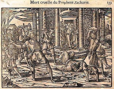 Leclerc's Bible Woodcut - CRUEL DEATH OF PROPHET ZACHARY -1614