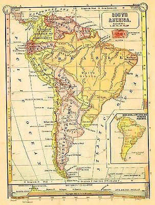 Monteith's Antique Map - "SOUTH AMERICA"  Chromolithograph - 1884