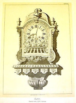 Art Furniture Litho -1880-  FRENCH 17 th CENTURY CLOCK - Antique Print