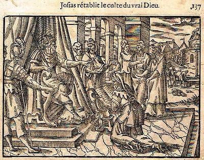 Leclerc's Bible Woodcut - JOSIAH RESTORES THE CULT OF TRUE GOD - 1614
