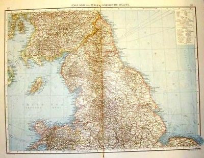Andree's Atlas, Chromo -1893- ENGLAND & WALES - NORTH - Sandtique-Rare-Prints and Maps
