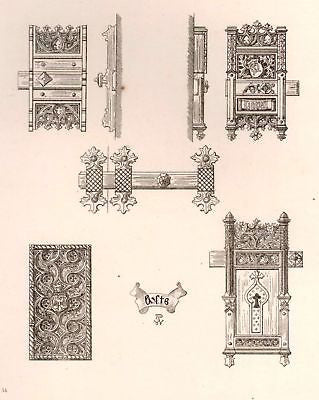 A. Pugin's Litho Iron & Brass Design -1835- METAL BOLTS - Sandtique-Rare-Prints and Maps