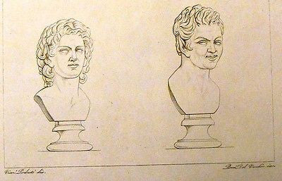 Musee de Sculpture - Copper Engraving - 1826 - CURLY HEAD BUSTS