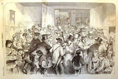 Harper's Weekly Engraving -1868- RUSH FOR THE COUNTRY - Antique Print