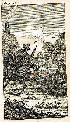 Mr. Gay's Fables -1757- "CUR, HORSE & SHEPHERD'S DOG" Antique Print