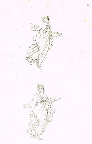 Fine Greek Engraving - TWO SERVING GIRLS - c1820