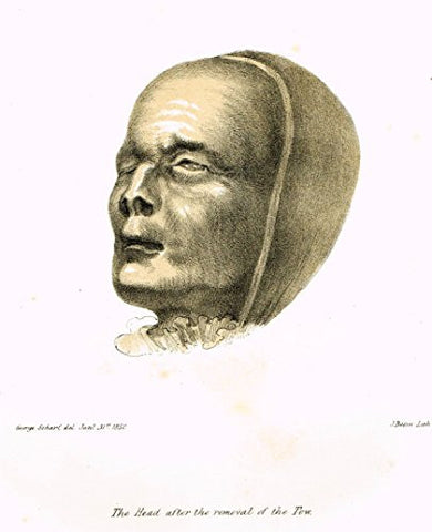 Archaeologia's Antiquity - "THE HEAD AFTER THE REMOVAL OF THE TOW" - Engraving - 1852