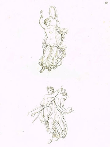 Fine Greek Engraving - "TWO DANCING GIRLS" - c1820