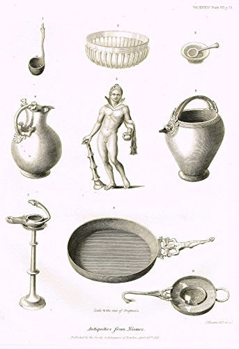 Archaeologia's Antiquity - "ANTIQUITIES FROM NISMES" - Engraving - 1852