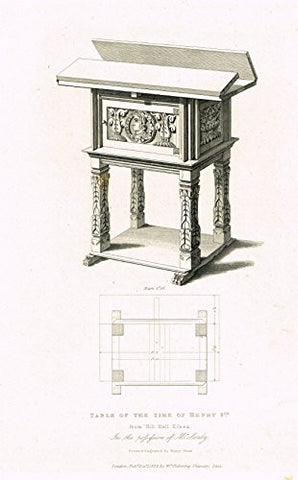 Shaw's Ancient Furniture - "TABLE of ther TIME of HENRY 8th" - Large Steel Engraving - 1836