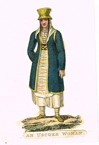 Miniature Print - AN USCOKE WOMAN by Geibler - Hand Colored Copper Engraving -1844