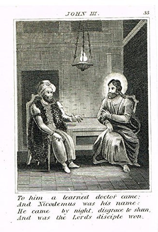 Miller's Scripture History - "NICODEMUS VISITS JESUS" - Small Religious Copper Engraving - 1839