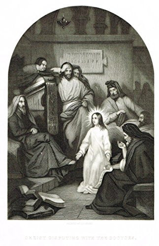 Miscellaneous Religious Print - "CHRIST DISPUTES WITH THE DOCTORS" - Steel Engraving - c1850