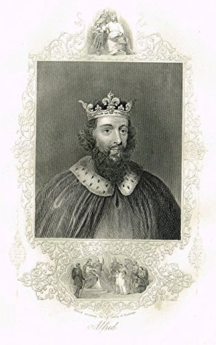 Fancy Royal Portraits - "KING ALFRED" - Steel Engraving - c1840
