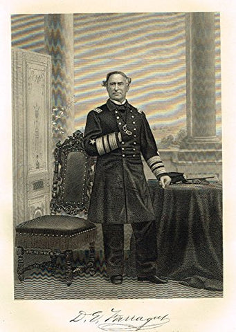 Chappel's National Portrait Gallery - "David Farragut" - Steel Engraving" - 1864