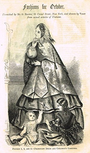 Harper's Magazine's - FASHIONS FOR OCTOBER - Lithograph - c1860