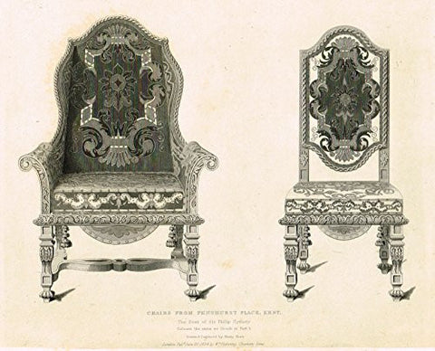 Shaw's Furniture - "CHAIRS FROM PENSHURST PLACE, KENT" - Engraving - 1836