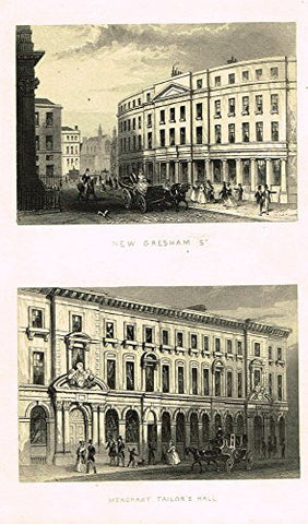Tallis's London - "NEW GRESHAM ST. & MERCHANT TAILOR'S HALL" - Steel Engraving - 1851