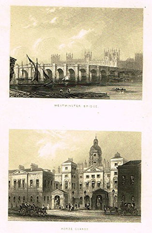 Tallis's London - "WESTMINSTER BRIDGE & HORSE GUARDS" - Steel Engraving - 1851