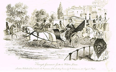 Sporting Review's - "THROUGH GROSVENOR GATE TO WILTON PLACE" - Copper Engraving - 1839