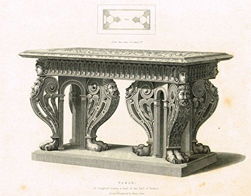 Shaw's Furniture - "TABLE AT LONGFORD CASTLE, SEAT OF EARL OF RADNOR " - Engraving - 1836