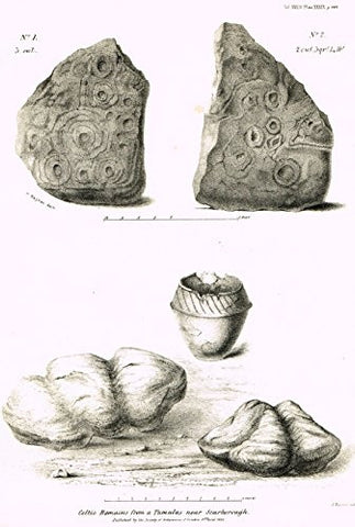 Archaeologia's Antiquity - CELTIC REMAINS FROM A TUMULUS NEAR SCARBOROUGH - Engraving - 1852