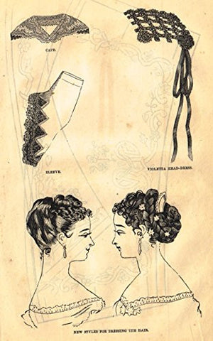 Harper's Magazine's - "NEW STYLES FOR DRESSING THE HAIR" - Lithograph - c1860