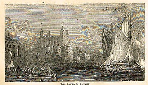 Abott's Queen Elizabeth - "THE TOWERS OF LONDON" - Wood Engraving - 1869 - Sandtique-Rare-Prints and Maps