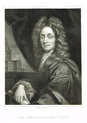 Knight's Gallery of Portraits - "Sir Christopher Wren" - Steel Engraving" - 1833