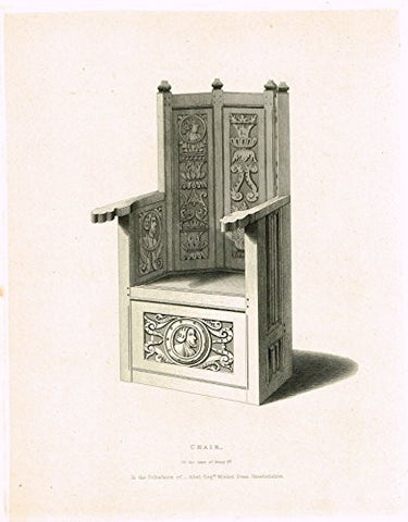 Shaw's Ancient Furniture - "CHAIR of the TIME of HENRY 8th" - Large Steel Engraving - 1836