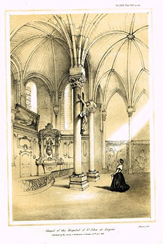 Archaeologia's Antiquity - "CHAPEL OF THE HOSPITAL OF ST. JOHN AT ANGERS" - Engraving - 1852