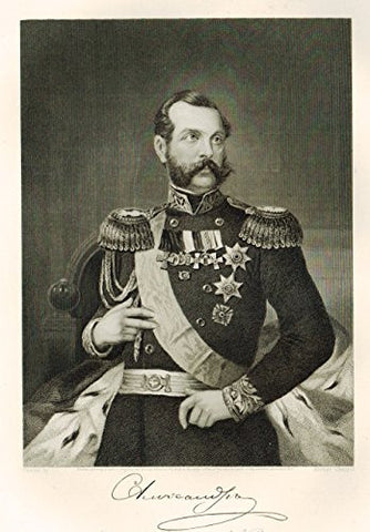 Portrait Gallery - "EMPEROR ALEXANDER 2nd of RUSSIA" - Steel Engraving - 1874