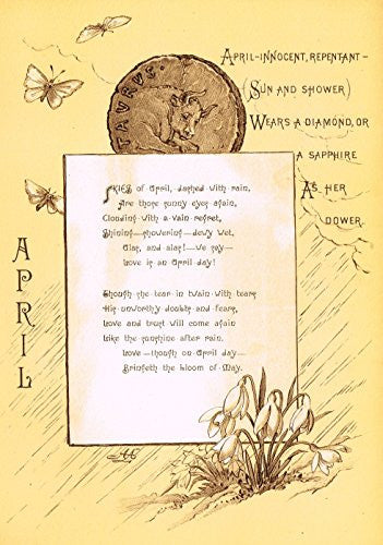 Mary A. Lathbury's Monthly Poems - "APRIL POEM" - Tinted Chromolithograph - 1885