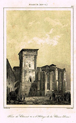 Bas's Encyclopedique - "TOUR DE CLEMENT VI A LABBAYE DE LA CHAISE DIEU" - Engraving - 1841