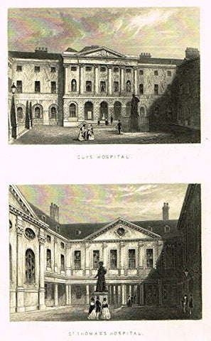 Tallis's London - "GUYS HOSPITAL & ST. THOMAS'S HOSPITAL" - Steel Engraving - 1851