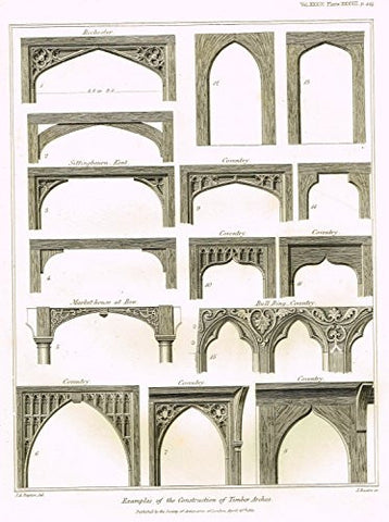 Archaeologia's Antiquity - "EXAMPLES OF THE CONSTRUCTION OF TIMBER ARCHES" - Engraving - 1852
