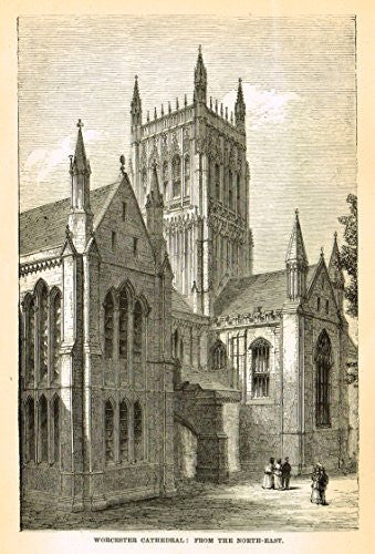 Our National Cathedrals - WORCESTER CATHEDRAL FROM NORTH-EAST - Wood Engraving - 1887