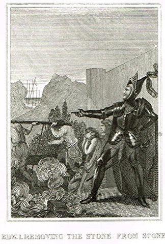 Miniature History of England - EDWARD REMOVING THE STONE FROM SCONE - Copper Engraving - 1812