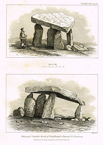 Archaeologia's - "YSTUMCEGID CROMLECH PARISH OF LLANFIHANGEL-Y-PENNANT, CO. " - Engraving - 1852