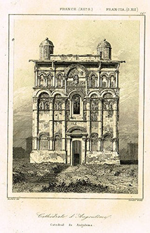 Bas's France Encyclopedique - "CATHEDRALE D'ANGULEMA" - Steel Engraving - 1841
