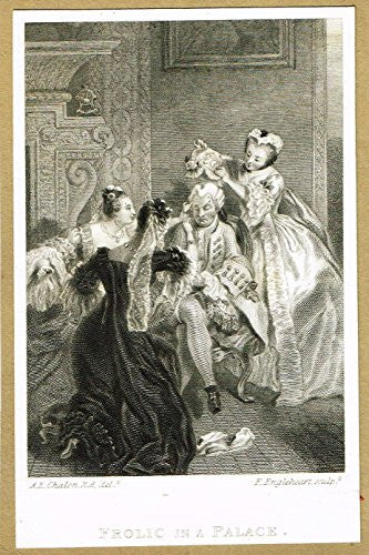 Miniature Print - FROLIC IN A PALACE - Engraving - c1850