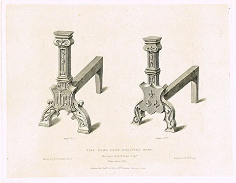 Shaw's Ancient Furniture - "FIRE DOGS FROM GODINTON KENT" - Large Steel Engraving - 1836
