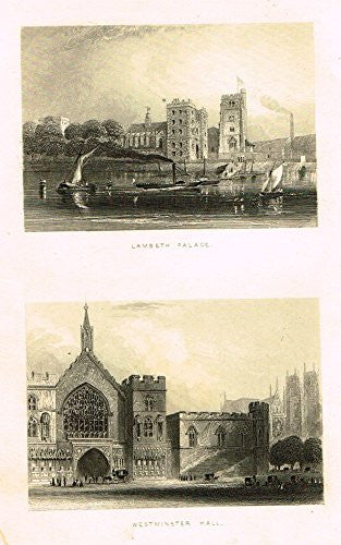Tallis's London - "LAMBETH PALACE & WESTMINSTER HALL" - Steel Engraving - 1851